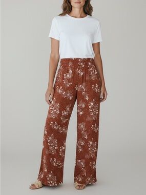 Three Dots Rust Floral Wide-Leg Pants